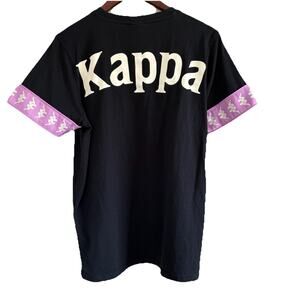 Kappa Shirt Women’s Large Black T-shirt Purple Sleeve Detail Spell Out On Back
